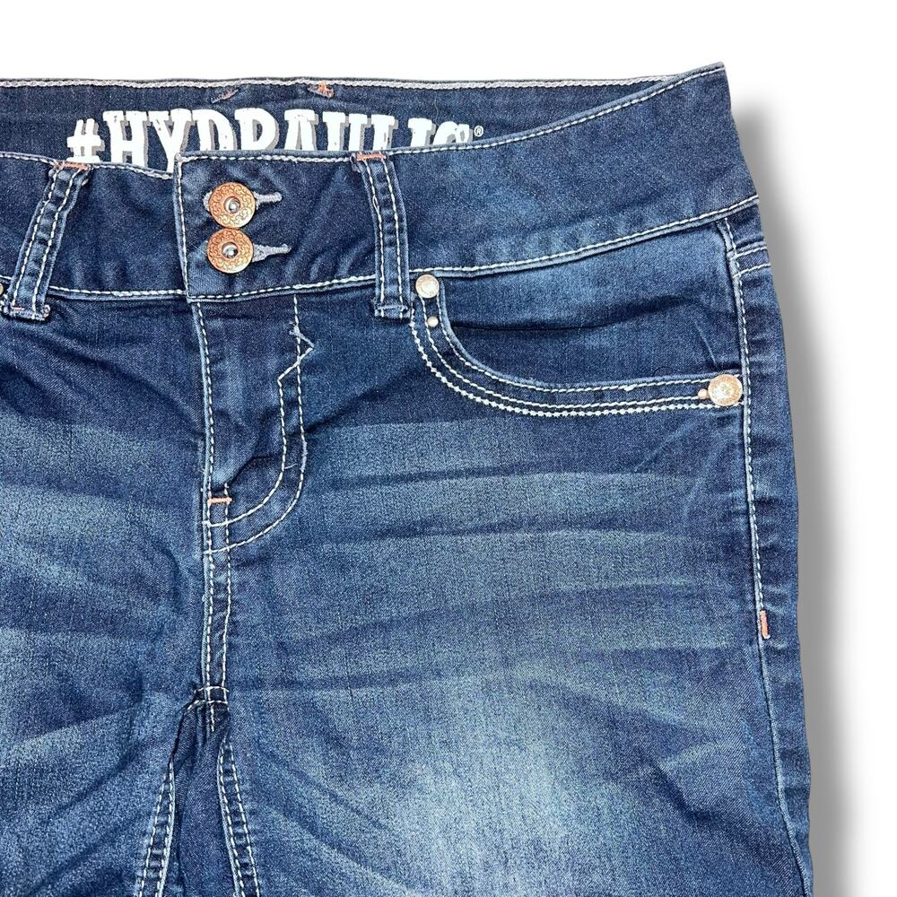 Hydraulic Womens Lola Curvy Denim Blue Jean Shorts Dark Wash Studded Pockets 7 8 - Picture 3 of 10